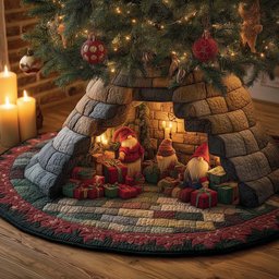 Gnomes in the Candle Stone Cave Christmas Tree Skirt - Made to Order TREEK101
