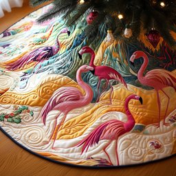 Flamingos in the Golden Dunes Christmas Tree Skirt - Made to Order TREEK101