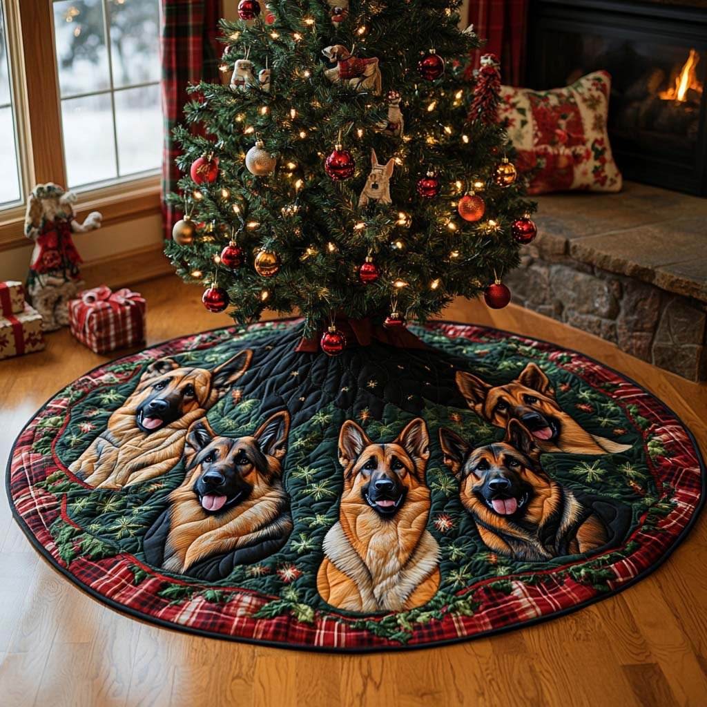German Shepherds in Plaid Christmas Tree Skirt - Made to Order TREEK101