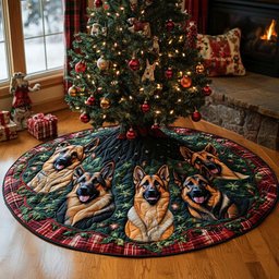 German Shepherds in Plaid Christmas Tree Skirt - Made to Order TREEK101