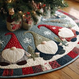 Gnomes in Pointed Red Hats Christmas Tree Skirt - Made to Order TREEK101
