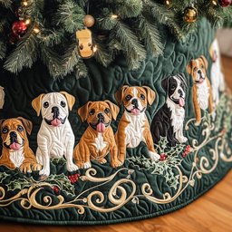 Boxers in the Holly Garland Christmas Tree Skirt - Made to Order TREEK101