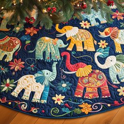 Painted Elephant March Christmas Tree Skirt - Made to Order TREEK101