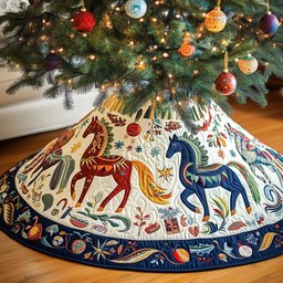 Folk Art Horse Parade Christmas Tree Skirt - Made to Order TREEK101