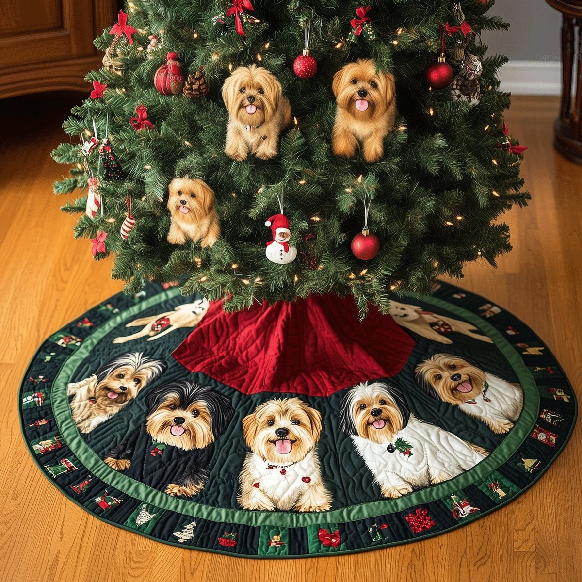 Jolly Yorkie Holiday Christmas Tree Skirt - Made to Order TREEK101