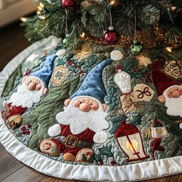 Santa Gnomes with a Lantern Christmas Tree Skirt - Made to Order TREEK101