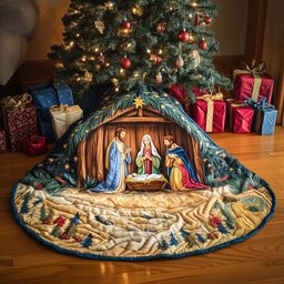 Nativity in the Golden Wheat Christmas Tree Skirt - Made to Order TREEK101