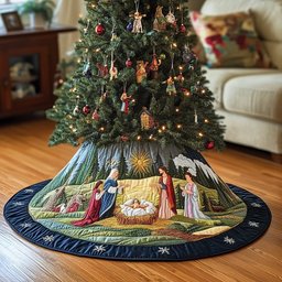Nativity by the Alpine Pines Christmas Tree Skirt - Made to Order TREEK101