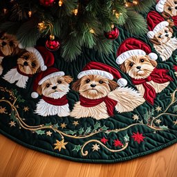 Yorkies in Santa Hats Christmas Tree Skirt - Made to Order TREEK101
