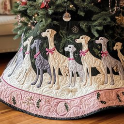 Greyhounds in Pink Ribbons Christmas Tree Skirt - Made to Order TREEK101