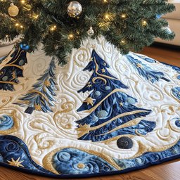 Midnight Tree and Gold Moon Christmas Tree Skirt - Made to Order TREEK101