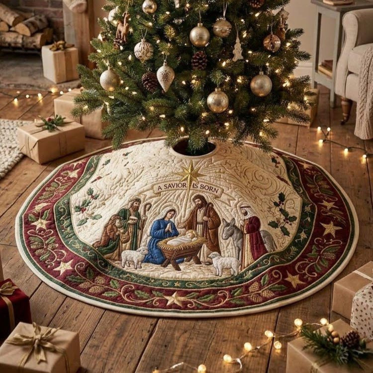Nativity Medallion on Parchment Christmas Tree Skirt - Made to Order TREEK101