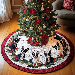Jolly Boston Terrier Greetings Christmas Tree Skirt - Made to Order TREEK101