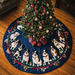 Border Collies on Navy Christmas Tree Skirt - Made to Order TREEK101