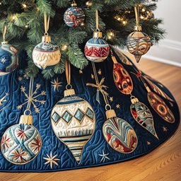Patch Baubles on Navy Snowflake Christmas Tree Skirt - Made to Order TREEK101