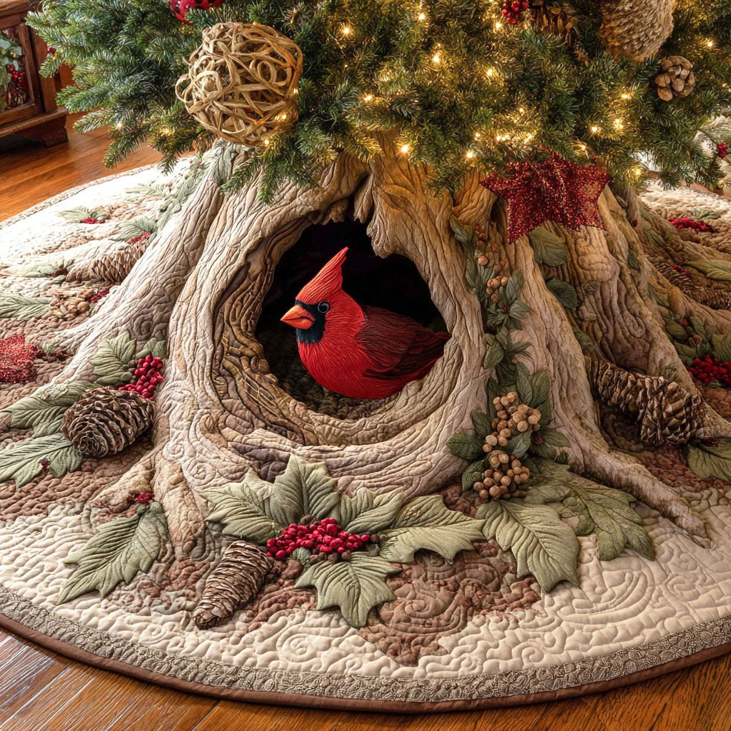 Cardinal in the Root Hollow Christmas Tree Skirt - Made to Order TREEK101