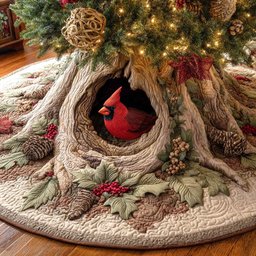 Cardinal in the Root Hollow Christmas Tree Skirt - Made to Order TREEK101