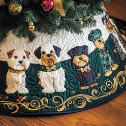 Schnauzer Row on Emerald Gold Christmas Tree Skirt - Made to Order TREEK101