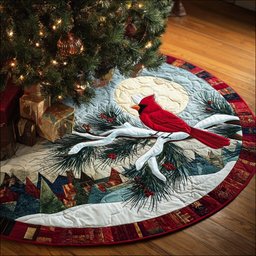Cardinal on a Moonlit Bough Christmas Tree Skirt - Made to Order TREEK101