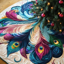 Feather Plume in Pastel Christmas Tree Skirt - Made to Order TREEK101