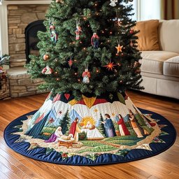 Nativity Under the Great Sun Christmas Tree Skirt - Made to Order TREEK101