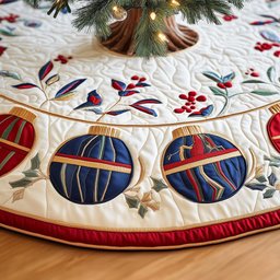 Berry Leaf and Bauble Band Christmas Tree Skirt - Made to Order TREEK101