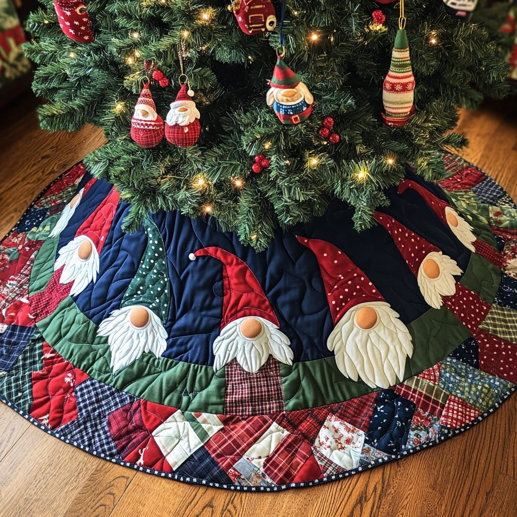 Gnome Christmas Greetings Christmas Tree Skirt - Made to Order TREEK101