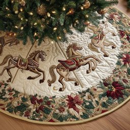 Holiday Carousel Horse Christmas Tree Skirt - Made to Order TREEK101
