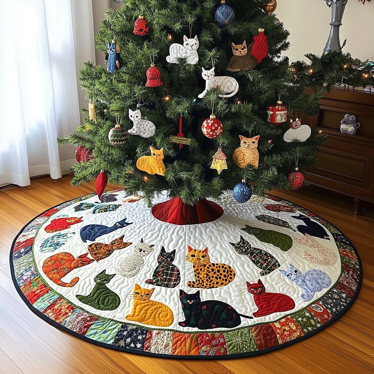 Holiday Whiskers Christmas Tree Skirt - Made to Order TREEK101