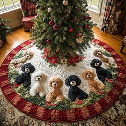 Holiday Poodle Charm Christmas Tree Skirt - Made to Order TREEK101