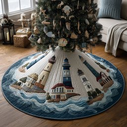 Holiday Lighthouse Haven Christmas Tree Skirt - Made to Order TREEK101