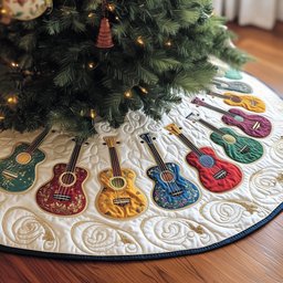 Festive Vintage Ukulele Christmas Tree Skirt - Made to Order TREEK101