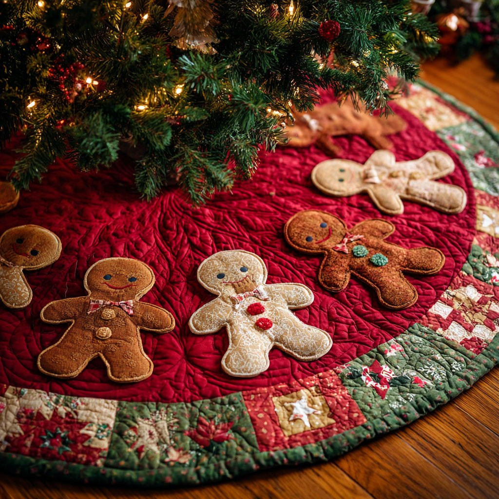 Gingerbread Man Holiday Cheer Christmas Tree Skirt - Made to Order TREEK101