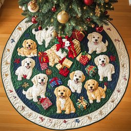 Holly Jolly Golden Chritstmas Christmas Tree Skirt - Made to Order TREEK101