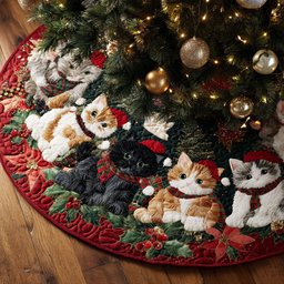Holiday Kittens Christmas Tree Skirt - Made to Order TREEK101