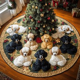Festive Poodle Joy Christmas Tree Skirt - Made to Order TREEK101