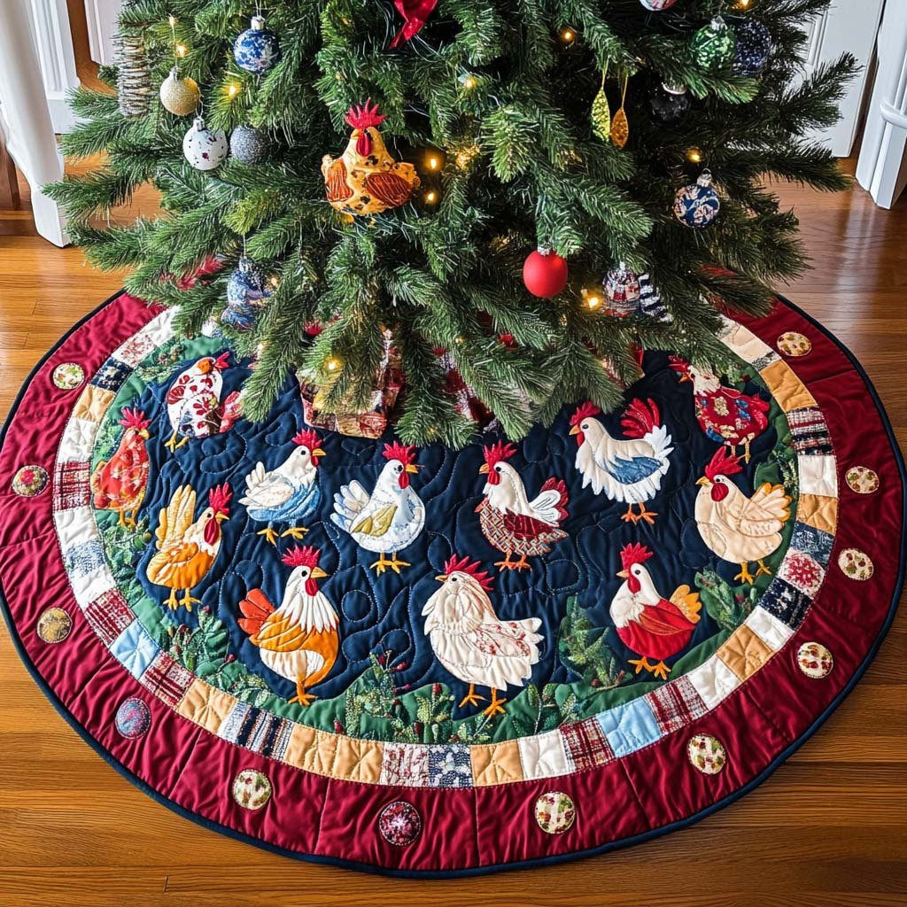 Festive Hen Gathering Christmas Tree Skirt - Made to Order TREEK101
