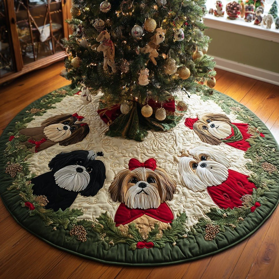 Festive Shih Tzu Christmas Tree Skirt - Made to Order TREEK101