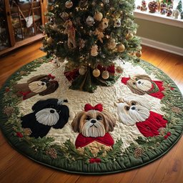 Festive Shih Tzu Christmas Tree Skirt - Made to Order TREEK101