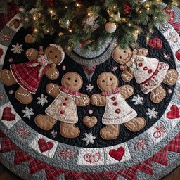 Gingerbread Family Circle Christmas Tree Skirt - Made to Order TREEK101