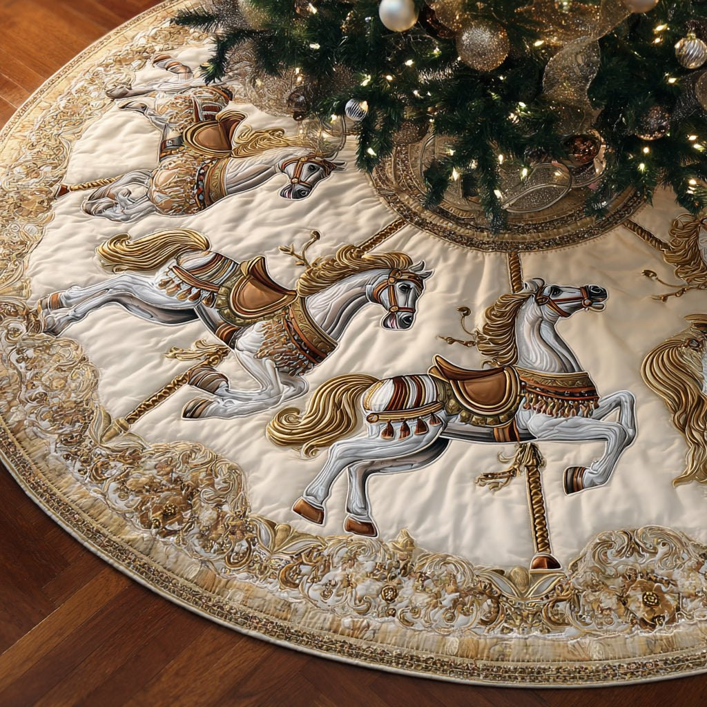 Golden Merry Go Round Christmas Tree Skirt - Made to Order TREEK101