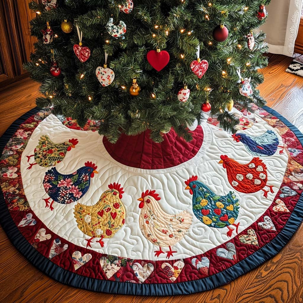 Holiday Hens Christmas Tree Skirt - Made to Order TREEK101
