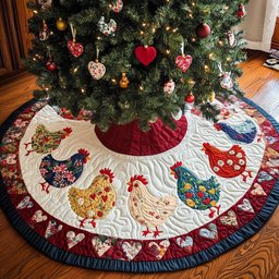 Holiday Hens Christmas Tree Skirt - Made to Order TREEK101