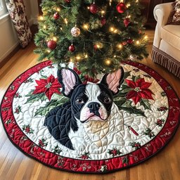 Boston Terrier Yuletide Spirit Christmas Tree Skirt - Made to Order TREEK101