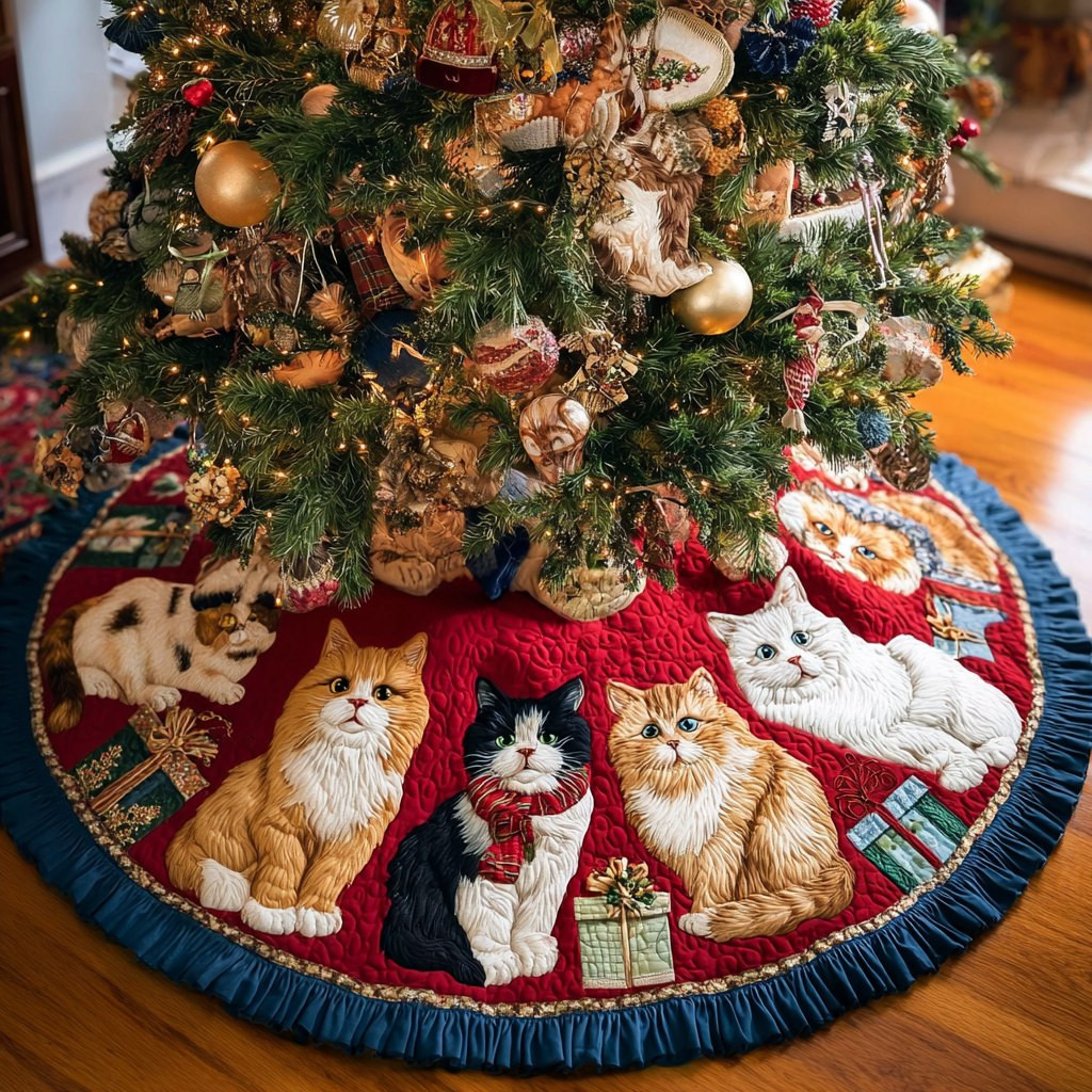 Cat Whispers Christmas Tree Skirt - Made to Order TREEK101