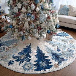 Blue Frost Pines Christmas Tree Skirt - Made to Order TREEK101