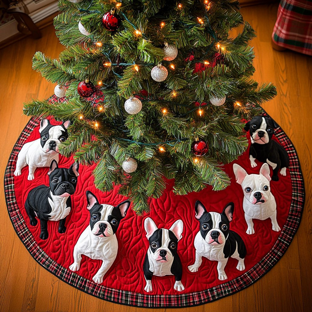 Boston Terrier Snowy Christmas Tree Skirt - Made to Order TREEK101