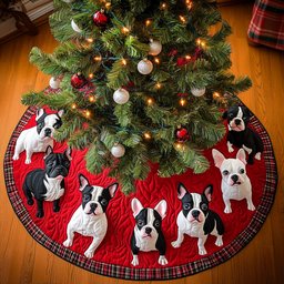 Boston Terrier Snowy Christmas Tree Skirt - Made to Order TREEK101