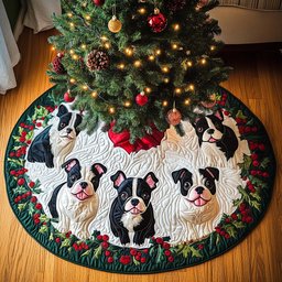 Boston Terrier Sleigh Bells Christmas Tree Skirt - Made to Order TREEK101