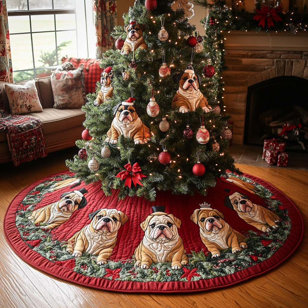 Bulldog Holly Nights Christmas Tree Skirt - Made to Order TREEK101
